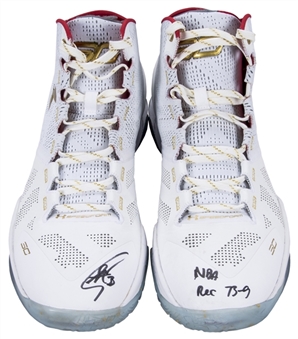 2016 Stephen Curry Game Used, Signed & Inscribed "Curry 2" 70th Win Sneakers Worn On 4/7/16 Vs. San Antonio (MeiGray LOA/Photo Match & Fanatics) 